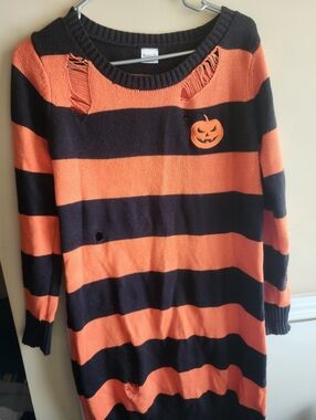 Spirit Orange and Black Striped Halloween Sweater